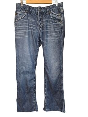 Stitch’s Black Label Alaska Jeans Button Fly Distressed Midnight Wash Size 32